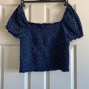 American Eagle crop top, blue with light blue polka dots, size large